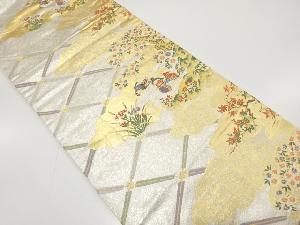 アンティーク　雲に鴛鴦・桜・楓模様織り出し袋帯（材料）